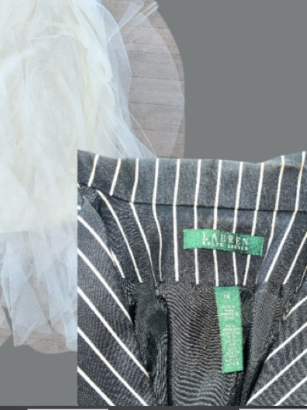 Lauren Ralph Lauren Black and White Pinstripe Blazer with Ivory Tulle Skirt - Picture 2 of 3